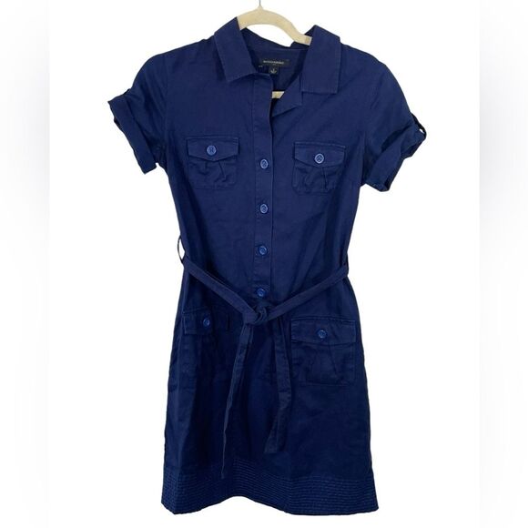 Banana Republic Blue Utility Shirtdress Size 0 Linen Blend Tie Belt Mini Dress - Picture 1 of 9